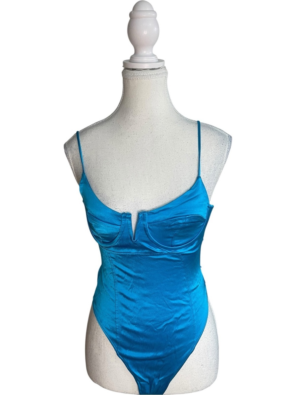 Zara Satin Effect Bustier Bodysuit Vibrant Blue